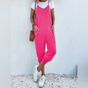 NWOT SHEIN Hot Pink Dual Pocket Keyhole Cami Jumpsuit